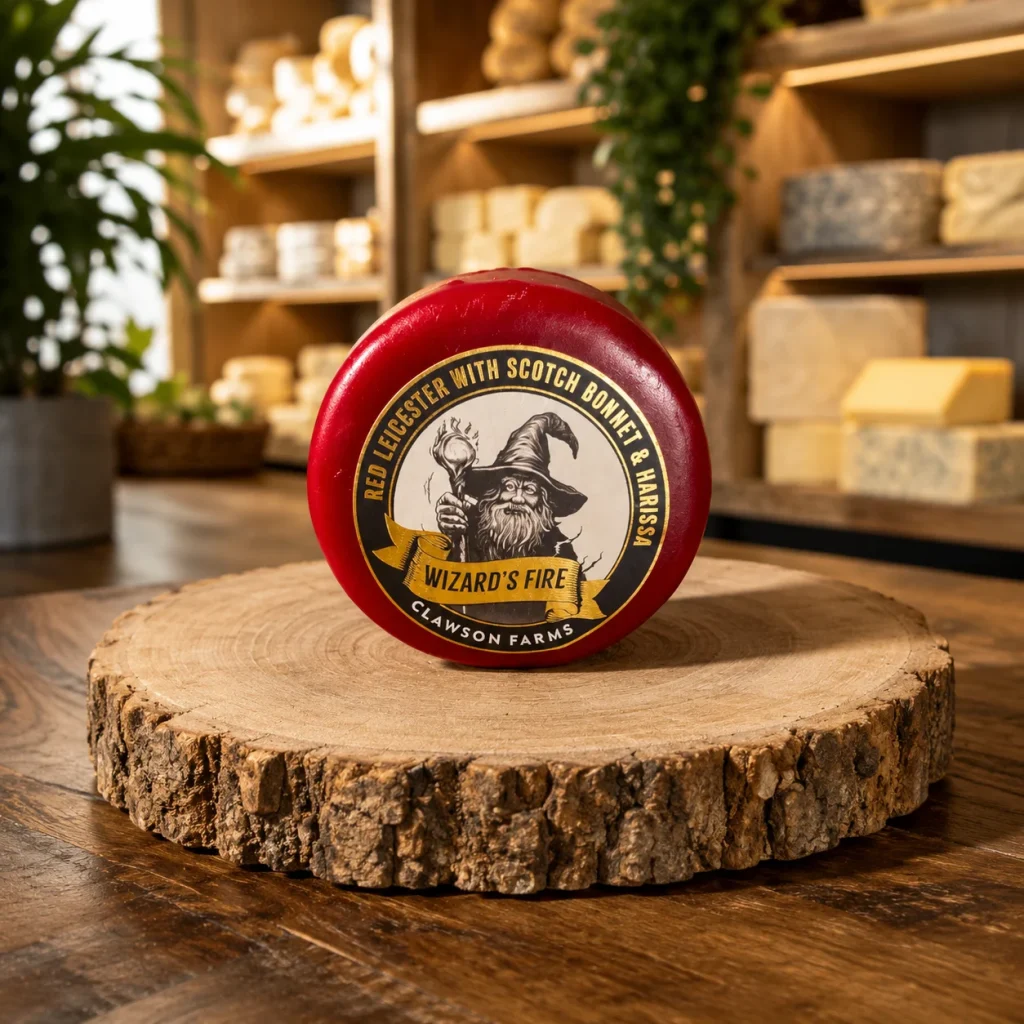 Long Clawson Wizards Fire Red Leicester Wax Truckle with Scotch Bonnet and Harissa 200g