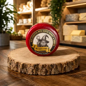 Long Clawson Wizards Fire Red Leicester Wax Truckle with Scotch Bonnet and Harissa 200g